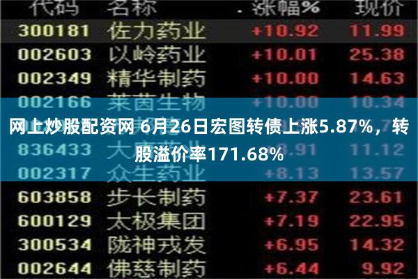 网上炒股配资网 6月26日宏图转债上涨5.87%，转股溢价率171.68%