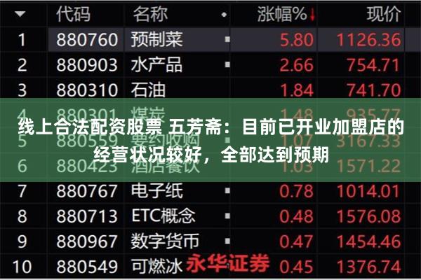 线上合法配资股票 五芳斋：目前已开业加盟店的经营状况较好，全部达到预期