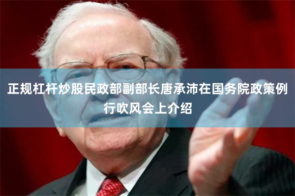 正规杠杆炒股民政部副部长唐承沛在国务院政策例行吹风会上介绍